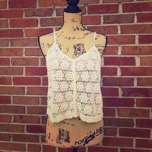 Chloe K Boho Creme Floral Crochet Crop Top